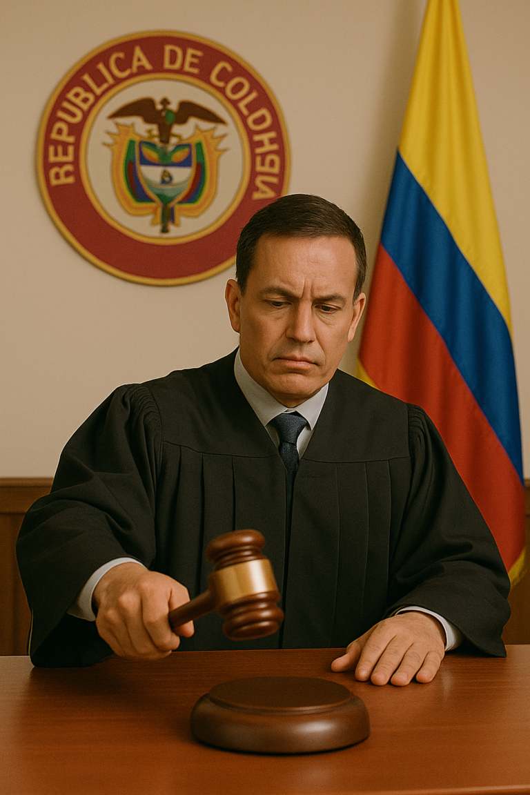 Juez dictando sentencia sobre el delito de porte ilegal de armas en Colombia
